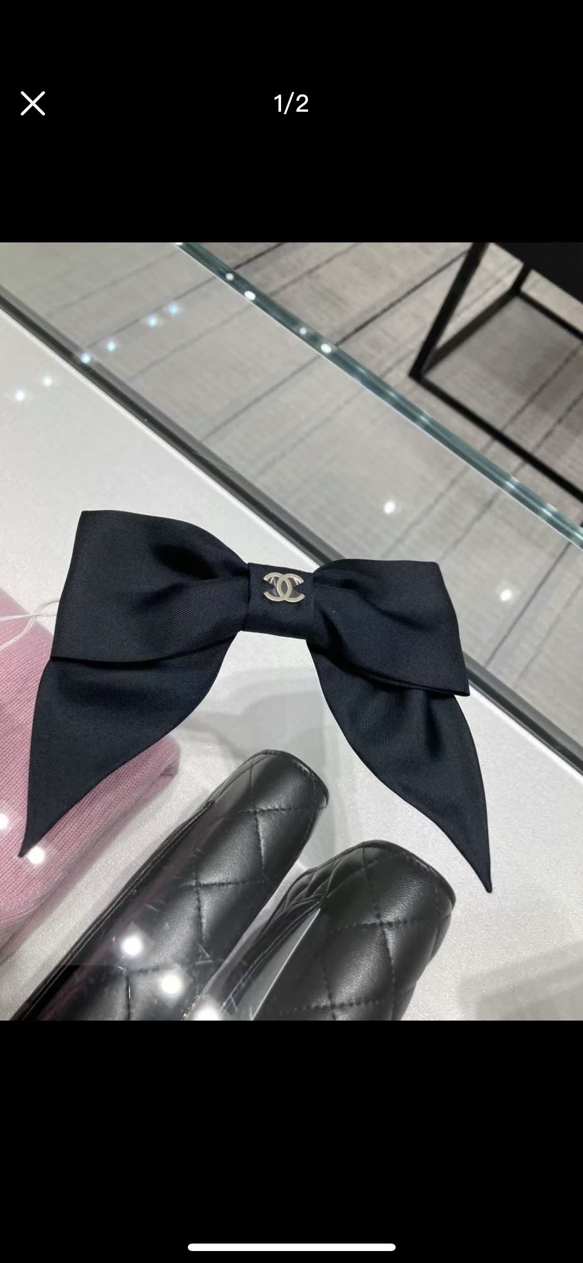 Chanel Black Satin Hair Clip with Bow